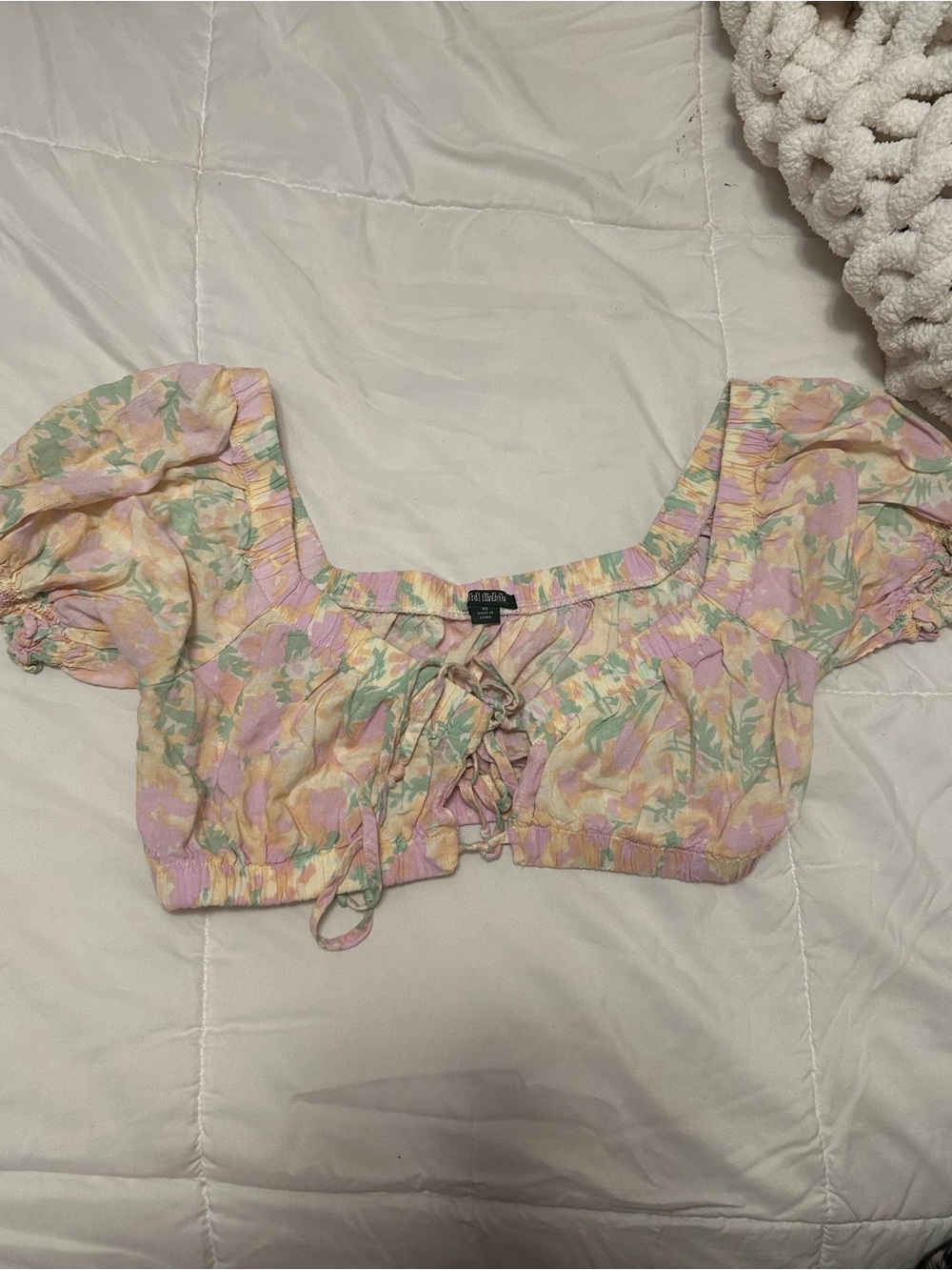 wild fable puff sleeve floral crop top